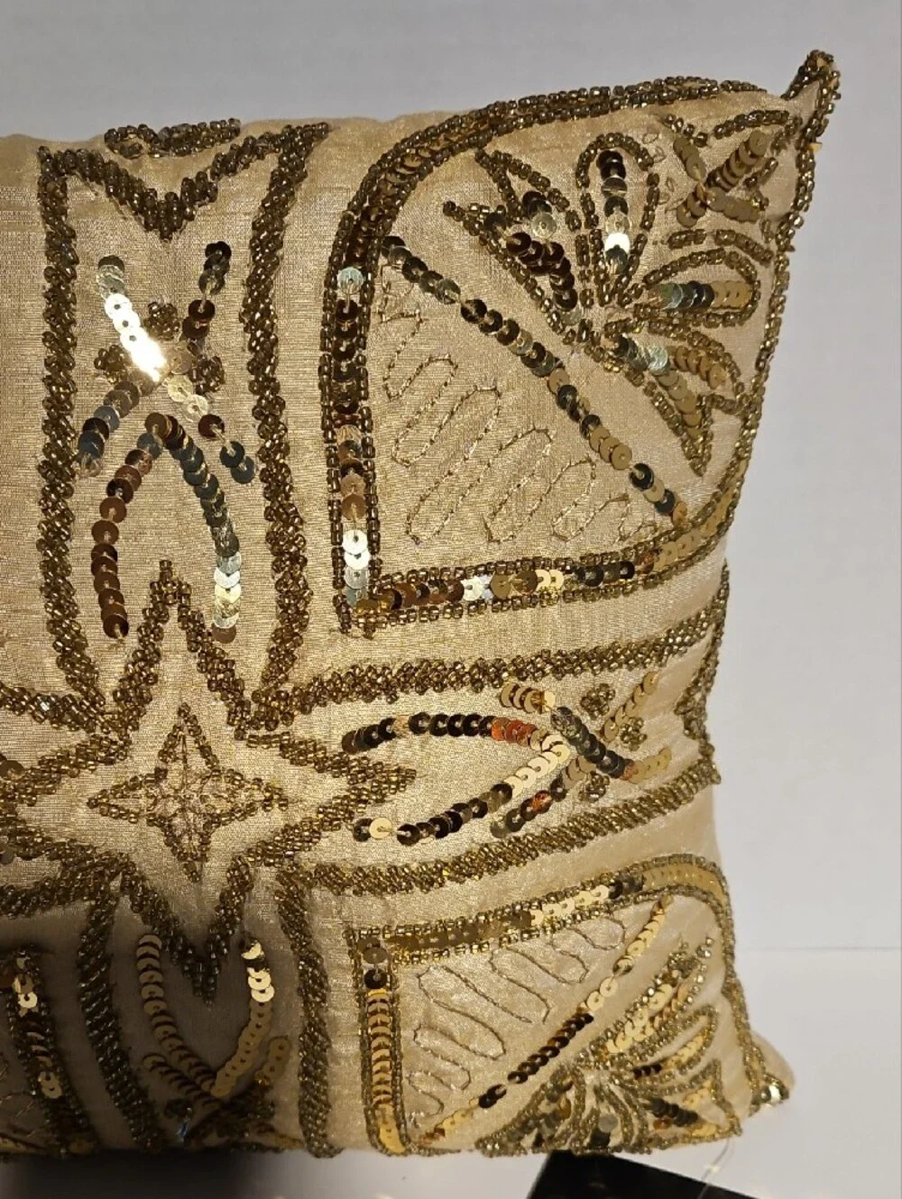 Cynthia Rowley Gold and Cream Sequined Embellished Accent Pillow